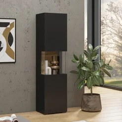 Vetrina 36x140h cm da parete nero rovere Fusion