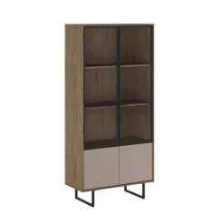 Vetrinetta moderna 90x190h cm 2 ante rovere scuro tortora Domus