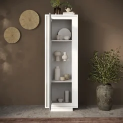 Vetrinetta 67x197cm 1 anta moderna bianco opaco grigio cemento Deluxe