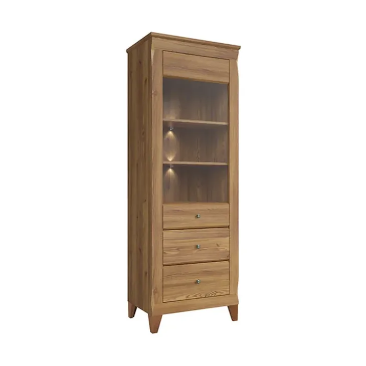 Vetrinetta 72x202h cm 1 anta 3 cassetti rovere scuro Lucca