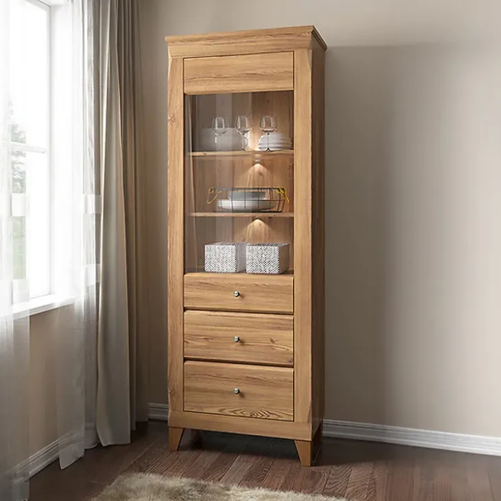Vetrinetta 72x202h cm 1 anta 3 cassetti rovere scuro Lucca