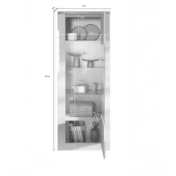 Vetrinetta 67x191h cm 1 anta con led bianco lucido rovere chiaro Istria