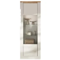 Vetrinetta 67x191h cm 1 anta con led bianco lucido rovere chiaro Istria