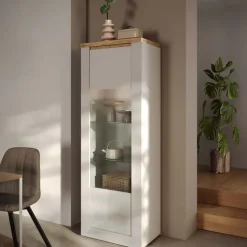 Vetrinetta 67x191h cm 1 anta con led bianco lucido rovere chiaro Istria