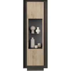 Vetrinetta 67x197h cm 1 anta moderna antracite rovere chiaro Deluxe