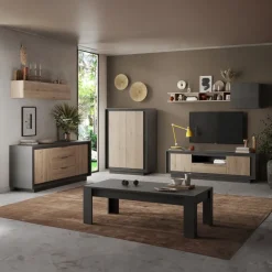 Vetrinetta 67x197h cm 1 anta moderna antracite rovere chiaro Deluxe