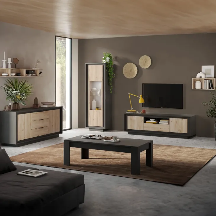 Vetrinetta 67x197h cm 1 anta moderna antracite rovere chiaro Deluxe