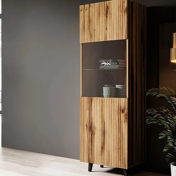 Vetrinetta 60x183h cm 1 anta moderna cannettato quercia Essence