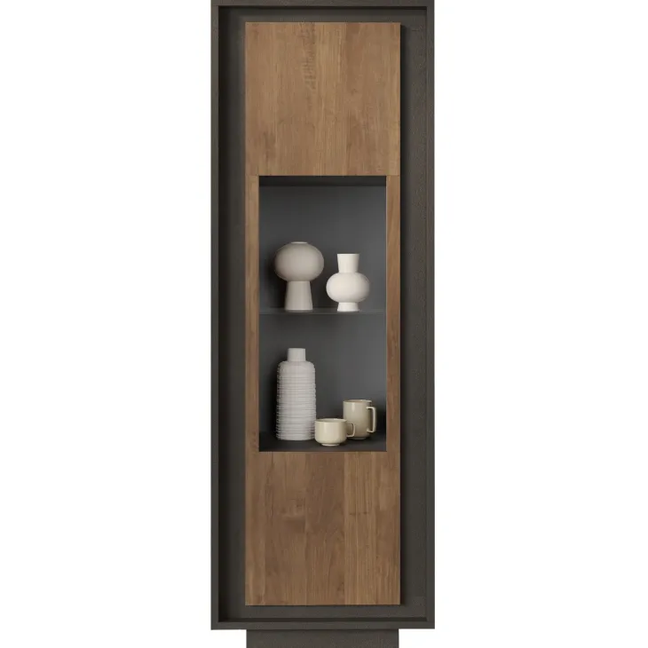 Vetrinetta 67x197h cm 1 anta moderna antracite rovere scuro Deluxe