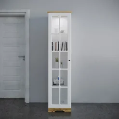 Vetrinetta 48x199h cm 1 anta shabby bianco lucido rovere Loira
