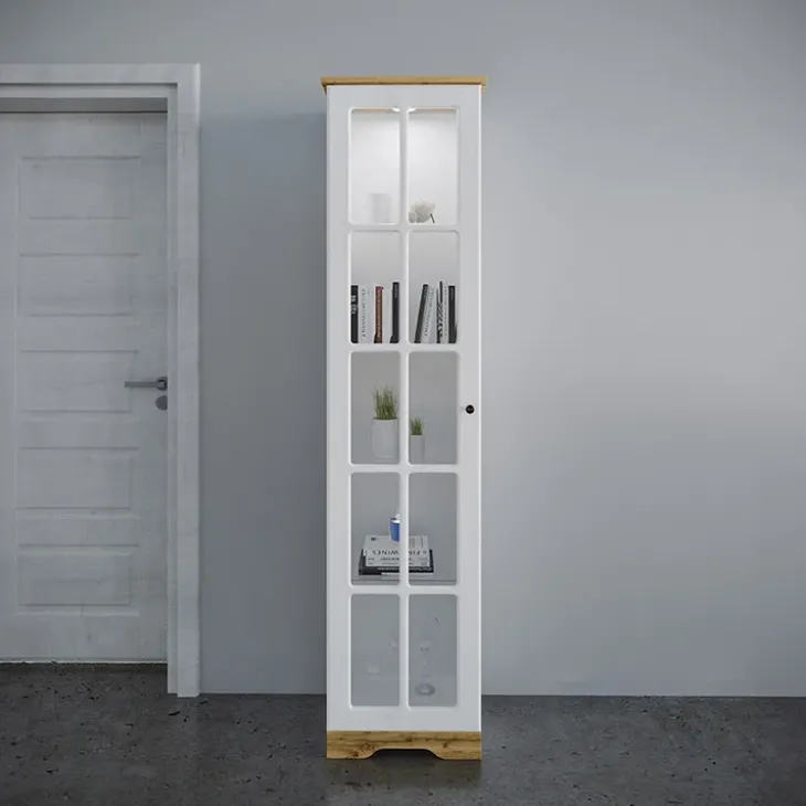 Vetrinetta 48x199h cm 1 anta shabby bianco lucido rovere Loira