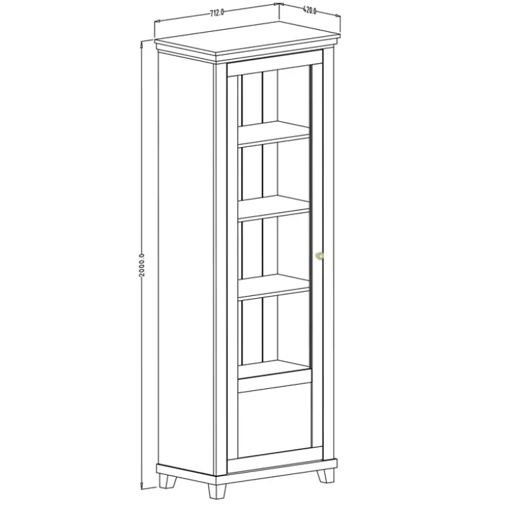 Vetrinetta 71x200h cm 1 anta sinistra soggiorno verde quercia Texel