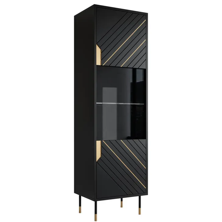 Vetrinetta 54x180h cm 1 anta soggiorno moderna nero oro Golden