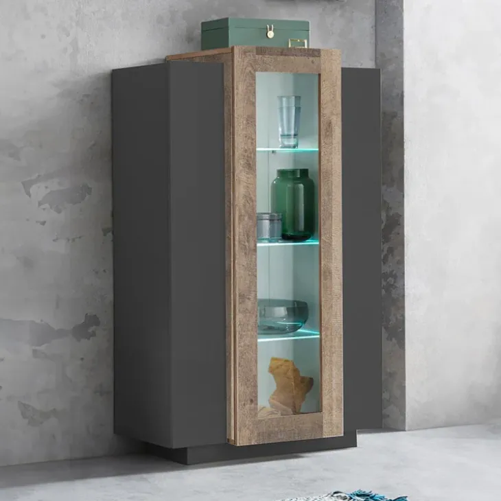 Vetrinetta 80x121h cm 2 ante antracite rovere Milos Gihome®