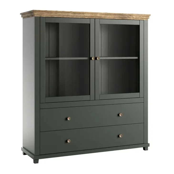 Vetrinetta 126x138h cm 2 ante 2 cassetti verde quercia Texel