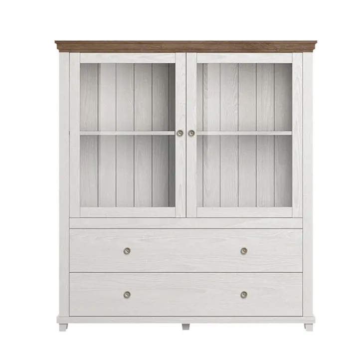 Vetrinetta 126x138h cm 2 ante 2 cassetti bianco frassinato rovere Texel