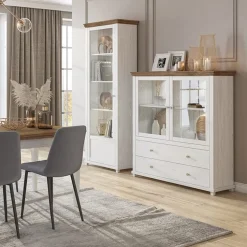 Vetrinetta 126x138h cm 2 ante 2 cassetti bianco frassinato rovere Texel