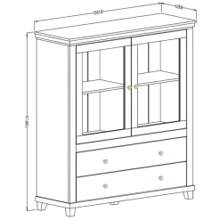 Vetrinetta 126x138h cm 2 ante 2 cassetti bianco frassinato rovere Texel