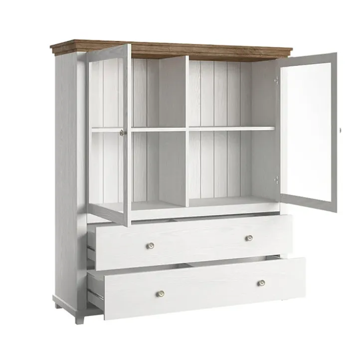 Vetrinetta 126x138h cm 2 ante 2 cassetti bianco frassinato rovere Texel