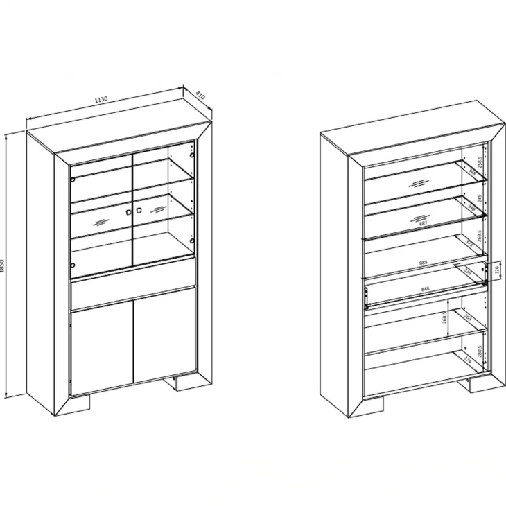 Vetrinetta 113x185h cm 4 ante 1 cassetto rovere Écarté