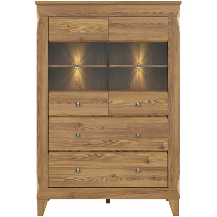 Vetrinetta 102x151h cm 2 ante 4 cassetti rovere scuro Lucca