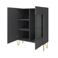 Vetrinetta 97x122h cm 2 ante moderna grafite frassinato marmo nero Visby