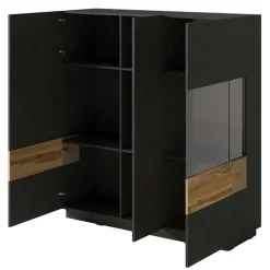Vetrinetta 130x139h cm 3 ante soggiorno antracite rovere Bahama