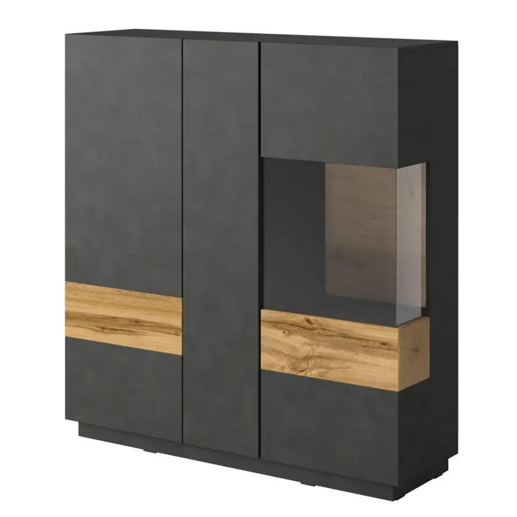 Vetrinetta 130x139h cm 3 ante soggiorno antracite rovere Bahama