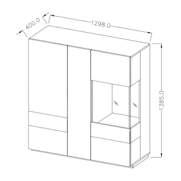 Vetrinetta 130x139h cm 3 ante soggiorno antracite rovere Bahama