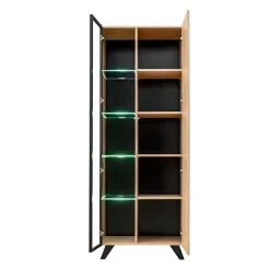 Vetrinetta 70x192h cm 2 ante soggiorno moderna noce con stampa nera Mendes