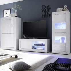 Vetrinetta 61x161h cm 2 ante soggiorno moderna bianco lucido Eternity