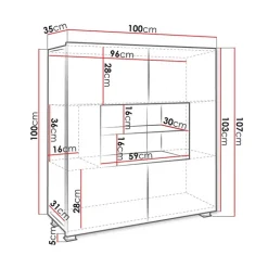 Vetrinetta 100x107h cm moderna soggiorno bianco Corale
