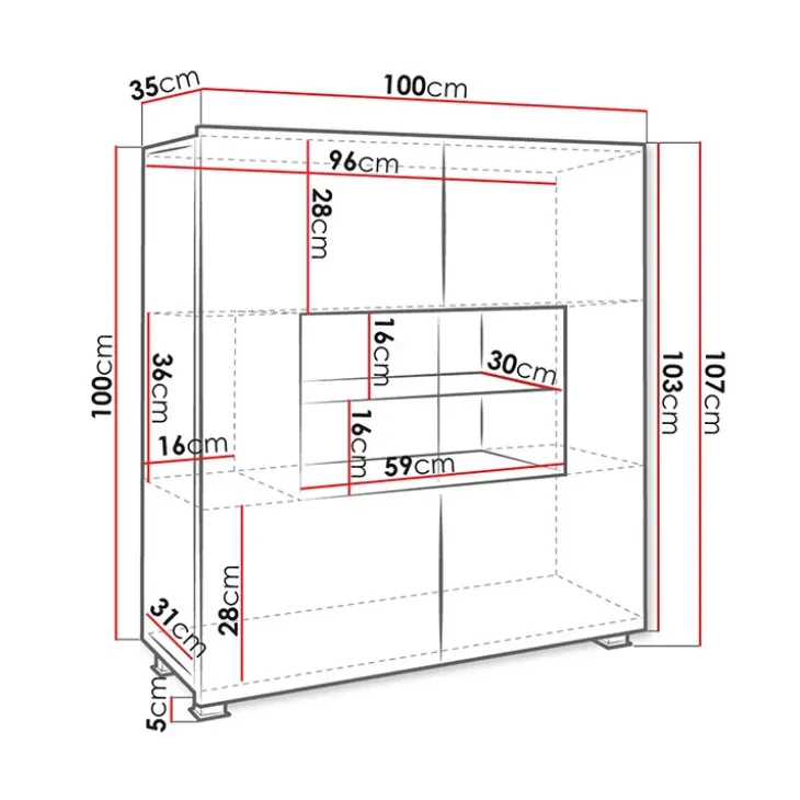 Vetrinetta 100x107h cm moderna soggiorno bianco Corale