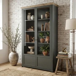 Vetrinetta 126x200h cm soggiorno moderna verde quercia Texel